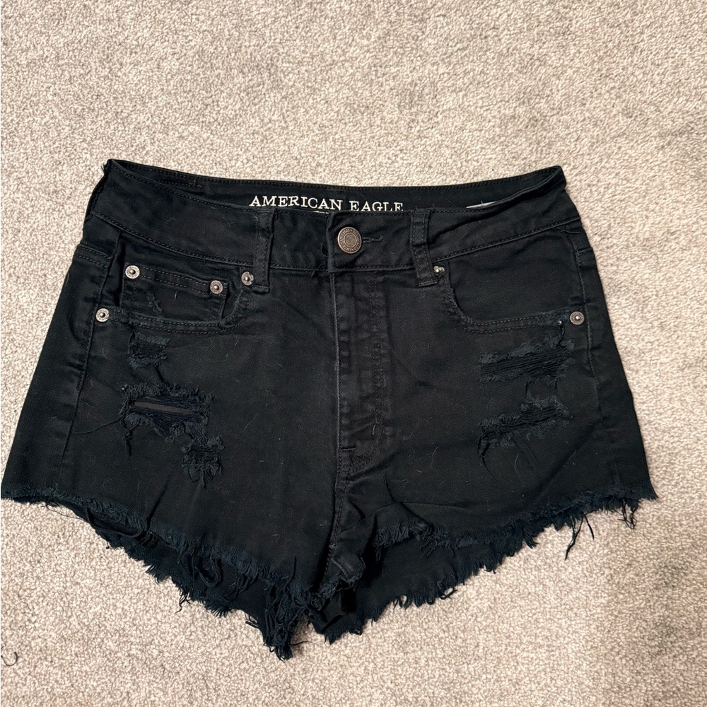 American Eagle Outfitters Black Ripped Jean Shorts